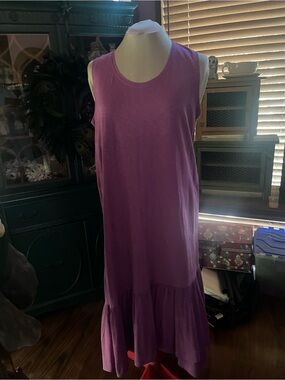 J Jill Sleeveless Pink Fuschia Ruffle-Hem Women's cotton Dress XL